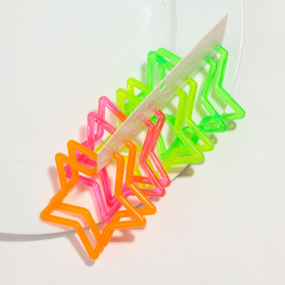 Neon Vibes Oversized Star Hoop Earrings - Large, chunky star-shaped acrylic hoop earrings, available in Neon Green, Orange, Pink, or Yellow.