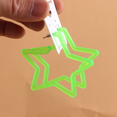 Neon Vibes Oversized Star Hoop Earrings - Large, chunky star-shaped acrylic hoop earrings, available in Neon Green, Orange, Pink, or Yellow.