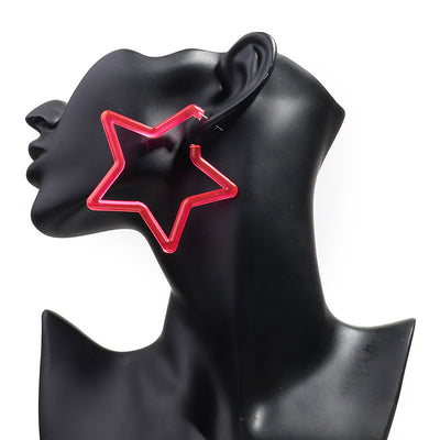 Neon Vibes Oversized Star Hoop Earrings - Large, chunky star-shaped acrylic hoop earrings, available in Neon Green, Orange, Pink, or Yellow.