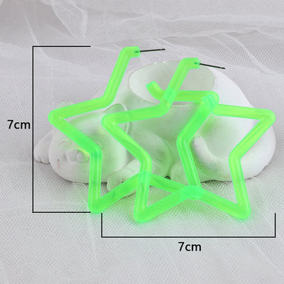 Neon Vibes Oversized Star Hoop Earrings - Large, chunky star-shaped acrylic hoop earrings, available in Neon Green, Orange, Pink, or Yellow.