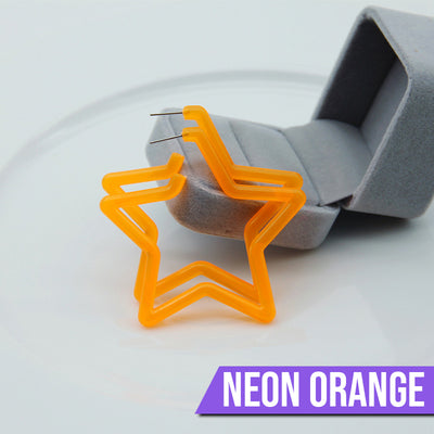 Neon Vibes Oversized Star Hoop Earrings - Large, chunky star-shaped acrylic hoop earrings, available in Neon Green, Orange, Pink, or Yellow.