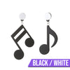 Retro Revival Notable Notes Earrings - Large asymmetrical acrylic earrings shaped like oversized musical notes, created from stylized pink, white, or black acrylic.