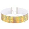 Retro Revival - Trinity Holographic Chokers - Strand - A close-fitting leather necklace made of six slim strands of holographic leather.