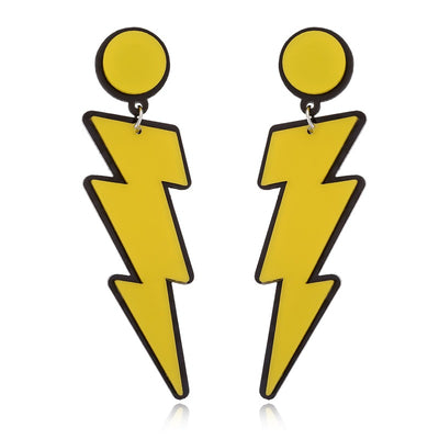 Retro Revival Zippity-Zap Lightning Bolt Earrings - Stylised cartoon earrings made of acrylic formed to resemble a lightning bolt, available in yellow or white.