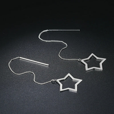 Rihanna Superstar Threader Earrings - A simple five-pointed hollow star attached to a long threader chain.