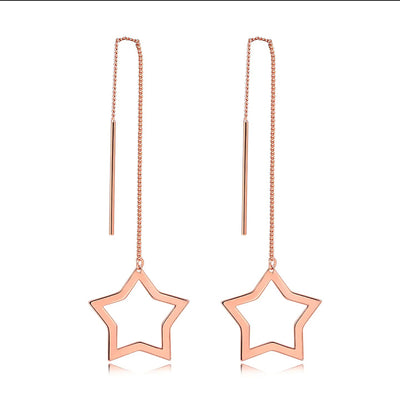 Rihanna Superstar Threader Earrings - A simple five-pointed hollow star attached to a long threader chain.