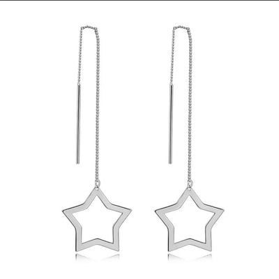 Rihanna Superstar Threader Earrings - A simple five-pointed hollow star attached to a long threader chain.