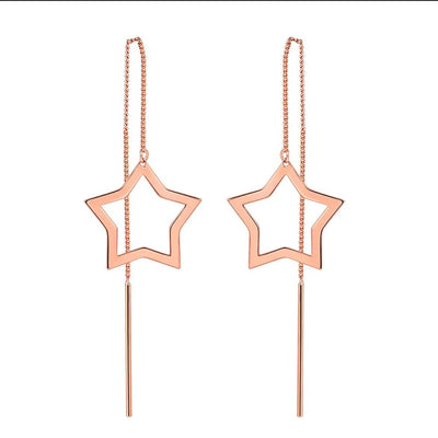 Rihanna Superstar Threader Earrings - A simple five-pointed hollow star attached to a long threader chain.