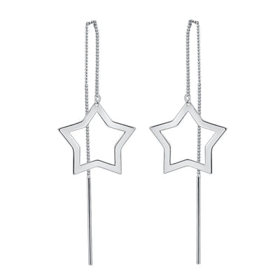 Rihanna Superstar Threader Earrings - A simple five-pointed hollow star attached to a long threader chain.