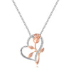 Rosalie Rosebud Heart Necklace - An elegant floral-themed necklace featuring a platinum plated heart with a beautiful rose gold rose, and sparkling crystals.