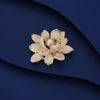 Sadira Crystal Lotus Brooch - An elegant flower brooch featuring an array of jewel-encrusted petals surrounding a central pearl.