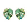 Salma Palm Leaf Enamel Earrings - Large enamel earrings with stylised leaves painted in complimentary shades of enamel paint.