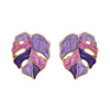 Salma Palm Leaf Enamel Earrings - Large enamel earrings with stylised leaves painted in complimentary shades of enamel paint.