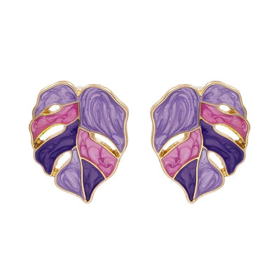 Salma Palm Leaf Enamel Earrings - Large enamel earrings with stylised leaves painted in complimentary shades of enamel paint.