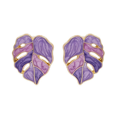 Salma Palm Leaf Enamel Earrings - Large enamel earrings with stylised leaves painted in complimentary shades of enamel paint.