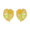 Salma Palm Leaf Enamel Earrings - Large enamel earrings with stylised leaves painted in complimentary shades of enamel paint.