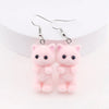 Selina Flocked Velvet Kitten Drop Earrings - Adorable little fuzzy humanoid kitty cat charms suspended from a French hook, available in your choice of grey, white, or pink.
