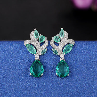 Siobhan Seafoam Spray Crystal Drop Earrings - Tiny, delicate, classic drop earrings featuring an assortment of pear-cut blue-green stones surrounded by tiny round cut quartz.