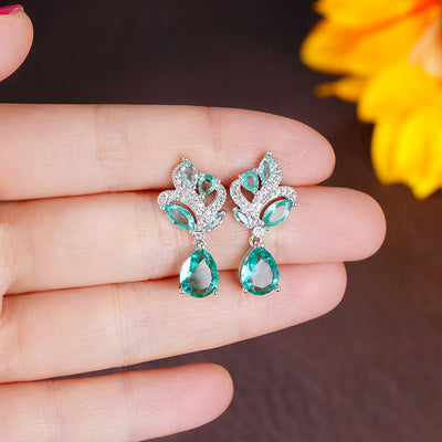 Siobhan Seafoam Spray Crystal Drop Earrings - Tiny, delicate, classic drop earrings featuring an assortment of pear-cut blue-green stones surrounded by tiny round cut quartz.