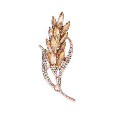 Sitaria Crystal Straight Grain Brooch - An elegant crystal brooch crafted from an assortment of marquise cut crystals arranged to look like heads of grain, in either a golden champagne colour or a rainbow gradient.