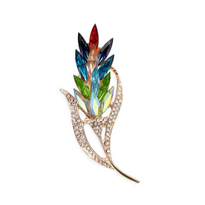 Sitaria Crystal Straight Grain Brooch - An elegant crystal brooch crafted from an assortment of marquise cut crystals arranged to look like heads of grain, in either a golden champagne colour or a rainbow gradient.