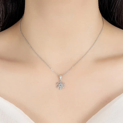 Snow Queen I Jewellery Set - Classic - A delicate snowflake-themed set of necklace and earrings, featuring snowflakes formed from silver branches around a single central crystal in the middle.
