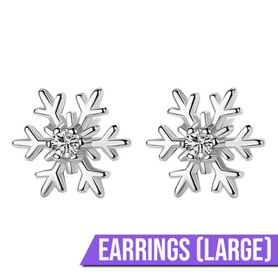 Snow Queen I Jewellery Set - Classic - A delicate snowflake-themed set of necklace and earrings, featuring snowflakes formed from silver branches around a single central crystal in the middle.