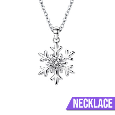 Snow Queen I Jewellery Set - Classic - A delicate snowflake-themed set of necklace and earrings, featuring snowflakes formed from silver branches around a single central crystal in the middle.