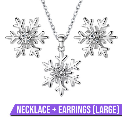 Snow Queen I Jewellery Set - Classic - A delicate snowflake-themed set of necklace and earrings, featuring snowflakes formed from silver branches around a single central crystal in the middle.