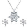 The Snow Queen II Jewellery Set - Crystal Tipped - A delicate snowflake-themed set of necklace and earrings, featuring snowflakes formed from textured silver with crystals set into the centre and tips.