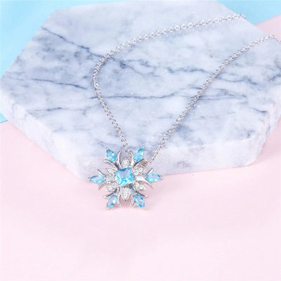 The Snow Queen III Jewellery Set  - Blue Topaz - A beautiful snowflake pendant and earrings with blue topaz and white quartz stones.