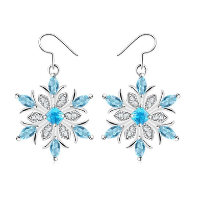 The Snow Queen III Jewellery Set  - Blue Topaz - A beautiful snowflake pendant and earrings with blue topaz and white quartz stones.