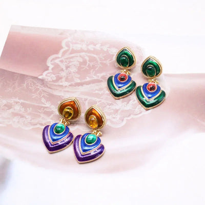Tamla Multi-Colour Enamel Clip Earrings - Vibrant, colourful clip- on earrings created from two teardrop shapes attached back to back, available in two bright colour palettes.