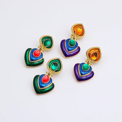 Tamla Multi-Colour Enamel Clip Earrings - Vibrant, colourful clip- on earrings created from two teardrop shapes attached back to back, available in two bright colour palettes.