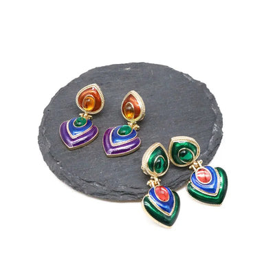 Tamla Multi-Colour Enamel Clip Earrings - Vibrant, colourful clip- on earrings created from two teardrop shapes attached back to back, available in two bright colour palettes.