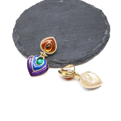 Tamla Multi-Colour Enamel Clip Earrings - Vibrant, colourful clip- on earrings created from two teardrop shapes attached back to back, available in two bright colour palettes.