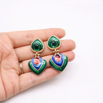 Tamla Multi-Colour Enamel Clip Earrings - Vibrant, colourful clip- on earrings created from two teardrop shapes attached back to back, available in two bright colour palettes.