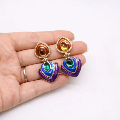 Tamla Multi-Colour Enamel Clip Earrings - Vibrant, colourful clip- on earrings created from two teardrop shapes attached back to back, available in two bright colour palettes.