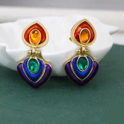 Tamla Multi-Colour Enamel Clip Earrings - Vibrant, colourful clip- on earrings created from two teardrop shapes attached back to back, available in two bright colour palettes.