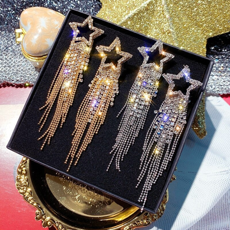 Taylor Luxury Crystal Strand Earrings - Spectacular shooting star earrings encrusted with tiny, sparkling crystals.