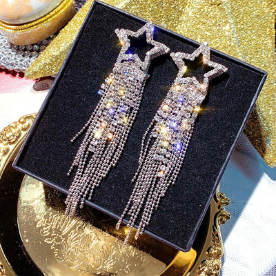 Taylor Luxury Crystal Strand Earrings - Spectacular shooting star earrings encrusted with tiny, sparkling crystals.
