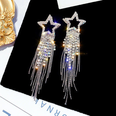 Taylor Luxury Crystal Strand Earrings - Spectacular shooting star earrings encrusted with tiny, sparkling crystals.