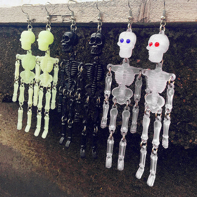 The Boatman Dancing Skeleton Earrings - Large acrylic resin skeleton earrings suspended from a basic french hook.