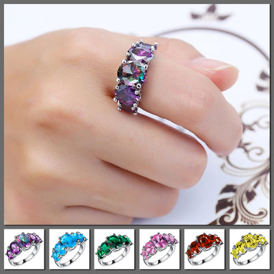 The Fashionista's Ring - A lovely 5-stone silver ring with large crystals in an assortment of lovely colours.