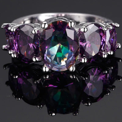 The Fashionista's Ring - A lovely 5-stone silver ring with large crystals in an assortment of lovely colours.