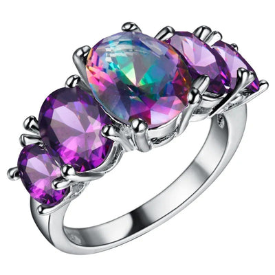 The Fashionista's Ring - A lovely 5-stone silver ring with large crystals in an assortment of lovely colours.