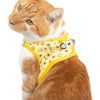 Little Kitty Co. Cat Step-In Harness - Bee-Hiving is a vibrant yellow harness featuring an adorable little print of cartoon bumblebees and honey. Buzz buzz, baby!