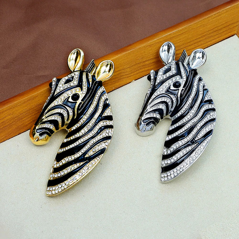 Majestic Zebra Oversized Brooch - An impressively large brooch crafted to look like the head and neck of a zebra in a relaxed pose.