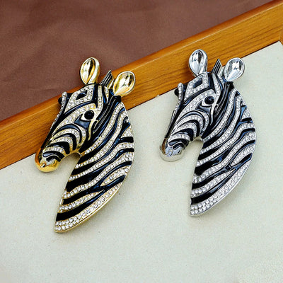Majestic Zebra Oversized Brooch - An impressively large brooch crafted to look like the head and neck of a zebra in a relaxed pose.