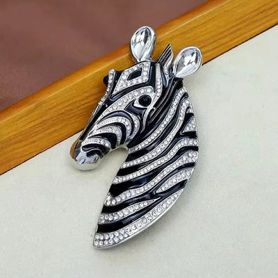 Majestic Zebra Oversized Brooch - An impressively large brooch crafted to look like the head and neck of a zebra in a relaxed pose.